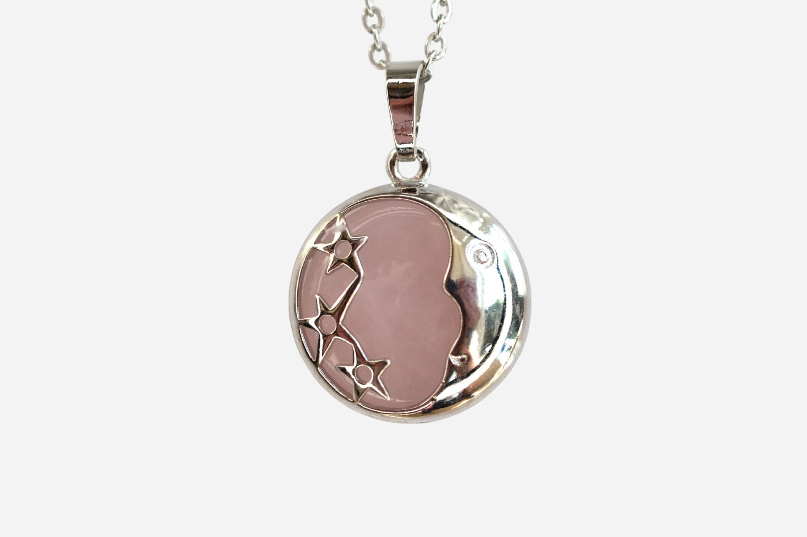 Rose Quartz Moon Natural Gemstone Pendant Necklace 50cm with Pouch - Mystic Gems