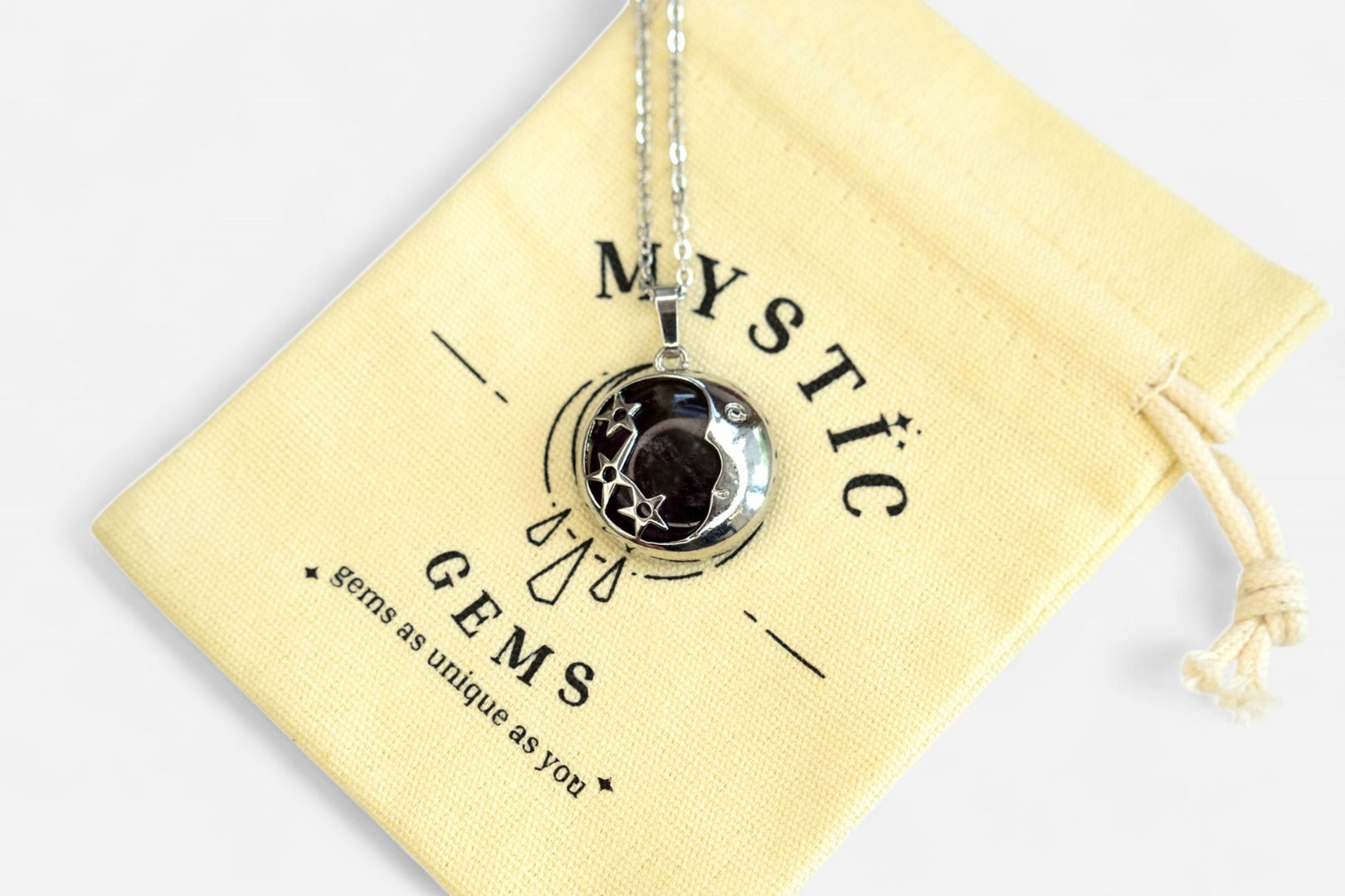 Amethyst Moon Natural Gemstone Pendant Necklace 50cm with Pouch - Mystic Gems