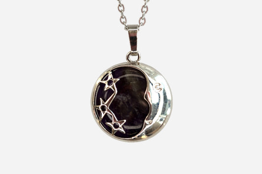 Amethyst Moon Natural Gemstone Pendant Necklace 50cm with Pouch - Mystic Gems