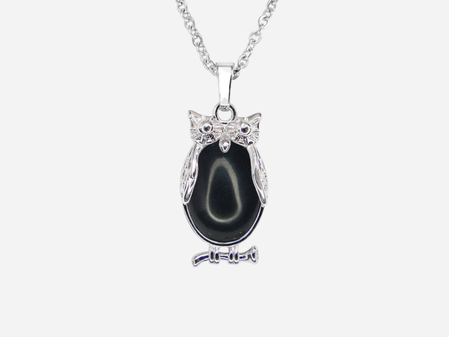 Black Onyx Owl Natural Gemstone Pendant Necklace 50cm with Pouch - Mystic Gems