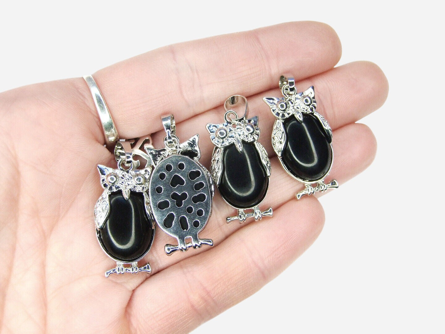 Black Onyx Owl Natural Gemstone Pendant Necklace 50cm with Pouch - Mystic Gems