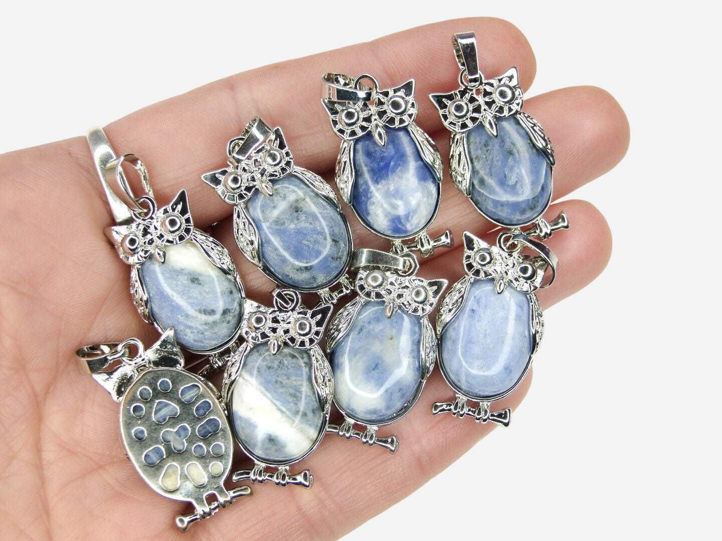 Sodalite Owl Natural Gemstone Pendant Necklace 50cm with Pouch - Mystic Gems