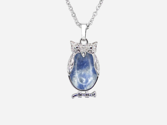 Sodalite Owl Natural Gemstone Pendant Necklace 50cm with Pouch - Mystic Gems