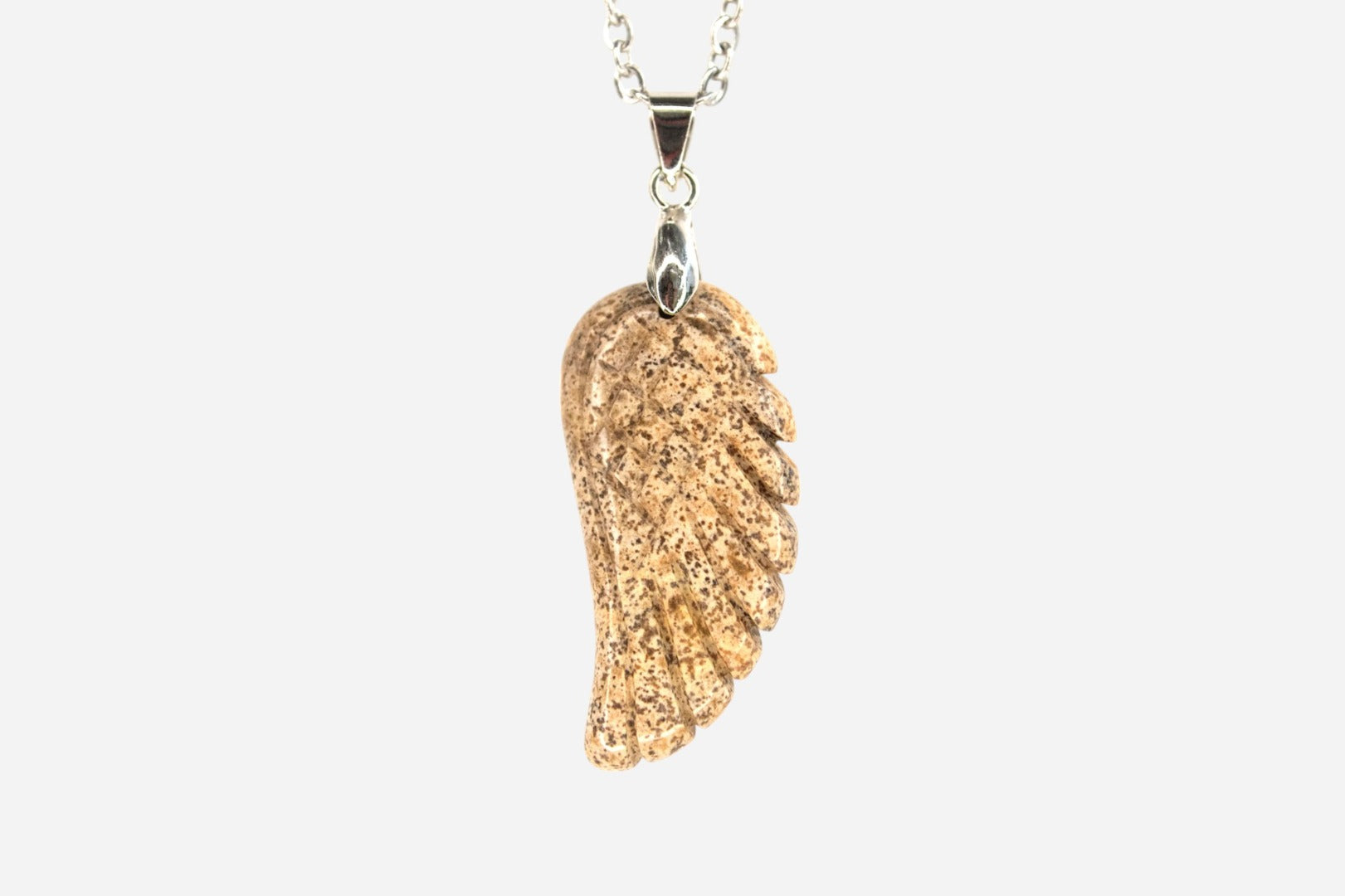 Picture Jasper Angel Wing Natural Gemstone Pendant Necklace 50cm with Pouch - Mystic Gems