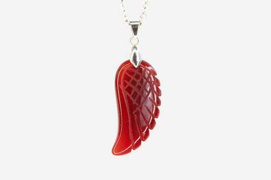 Red Agate Angel Wing Natural Gemstone Pendant Necklace 50cm with Pouch - Mystic Gems