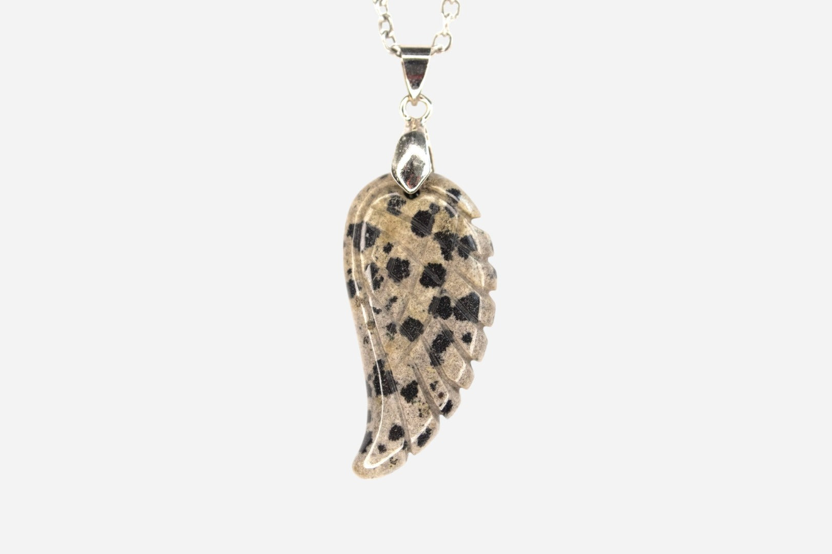 Dalmatian Jasper Angel Wing Natural Gemstone Pendant Necklace 50cm with Pouch - Mystic Gems