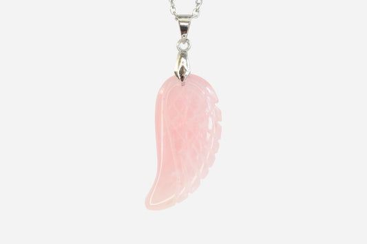 Rose Quartz Angel Wing Natural Gemstone Pendant Necklace 50cm with Pouch - Mystic Gems