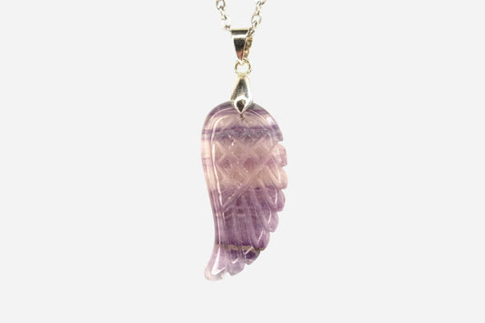Multi Fluorite Angel Wing Natural Gemstone Pendant Necklace 50cm with Pouch - Mystic Gems