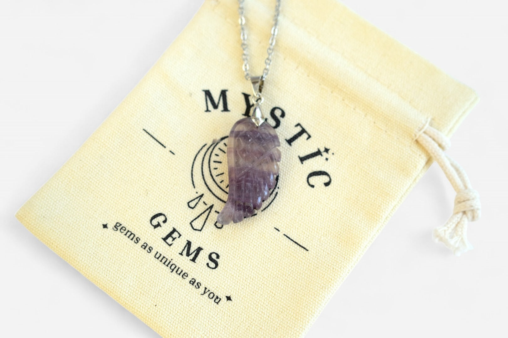 Multi Fluorite Angel Wing Natural Gemstone Pendant Necklace 50cm with Pouch - Mystic Gems