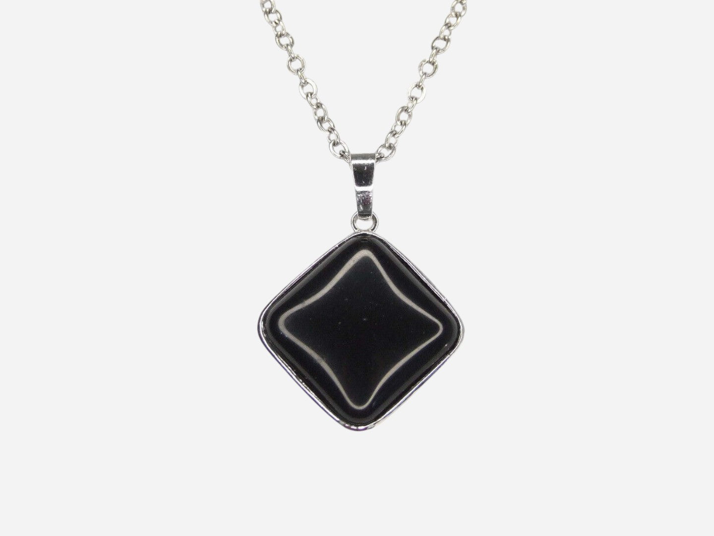 Black Obsidian Square Natural Gemstone Pendant Necklace 50cm with Pouch - Mystic Gems
