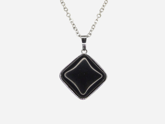 Black Obsidian Square Natural Gemstone Pendant Necklace 50cm with Pouch - Mystic Gems