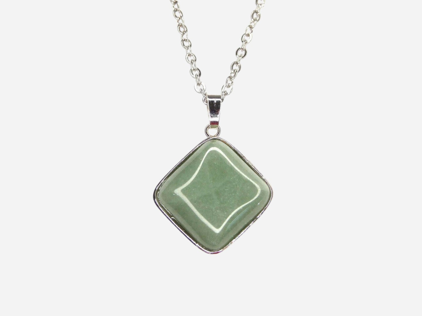 Green Aventurine Square Natural Gemstone Pendant Necklace 50cm with Pouch - Mystic Gems