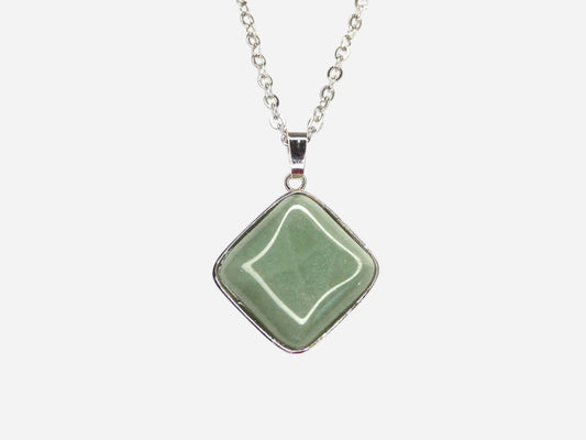 Green Aventurine Square Natural Gemstone Pendant Necklace 50cm with Pouch - Mystic Gems