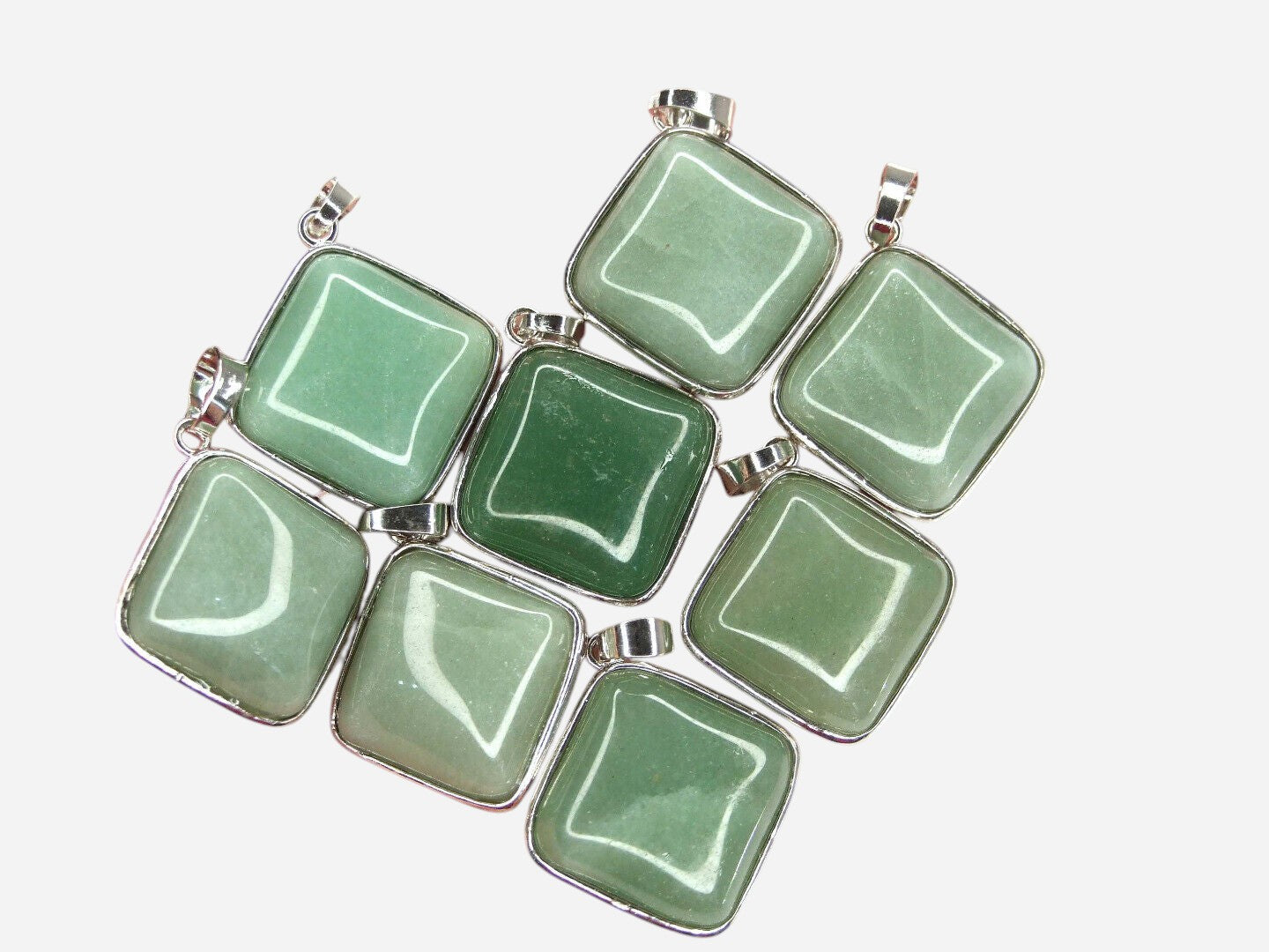 Green Aventurine Square Natural Gemstone Pendant Necklace 50cm with Pouch - Mystic Gems