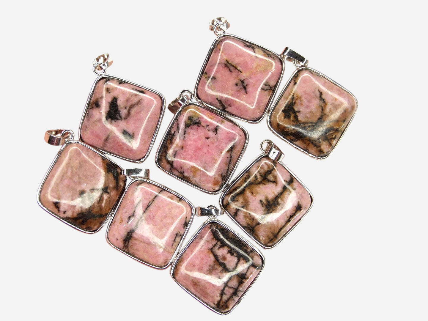 Rhodonite Square Natural Gemstone Pendant Necklace 50cm with Pouch - Mystic Gems