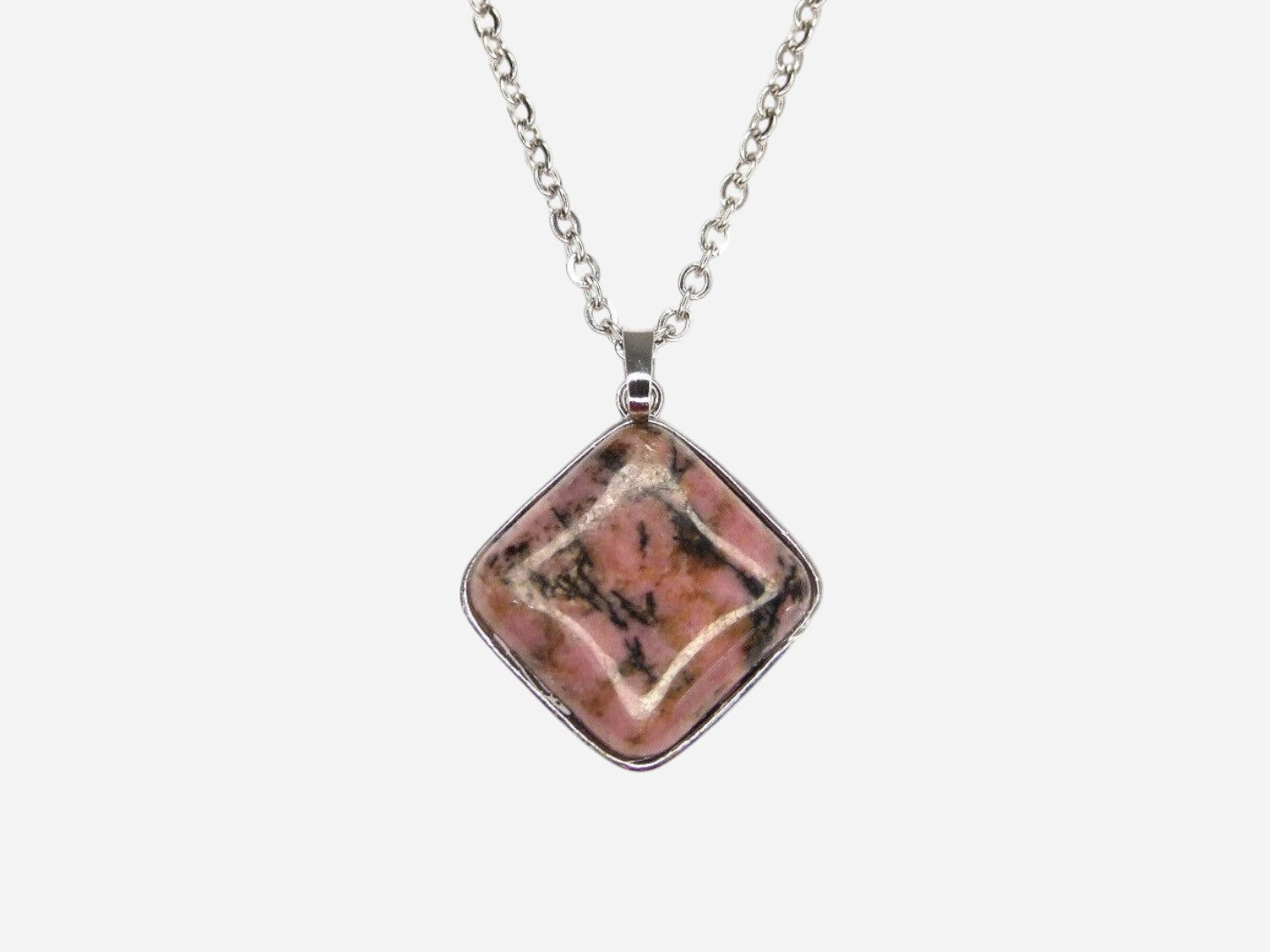 Rhodonite Square Natural Gemstone Pendant Necklace 50cm with Pouch - Mystic Gems
