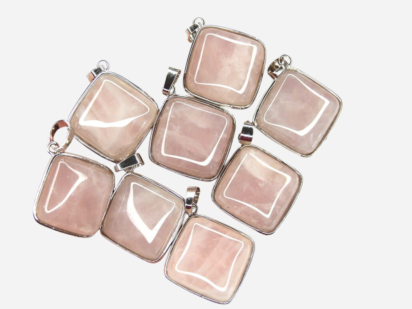 Rose Quartz Square Natural Gemstone Pendant Necklace 50cm with Pouch - Mystic Gems