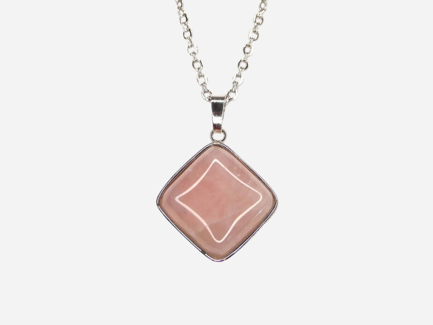 Rose Quartz Square Natural Gemstone Pendant Necklace 50cm with Pouch - Mystic Gems