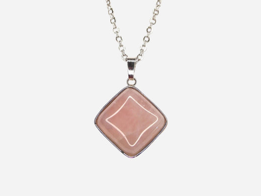 Rose Quartz Square Natural Gemstone Pendant Necklace 50cm with Pouch - Mystic Gems
