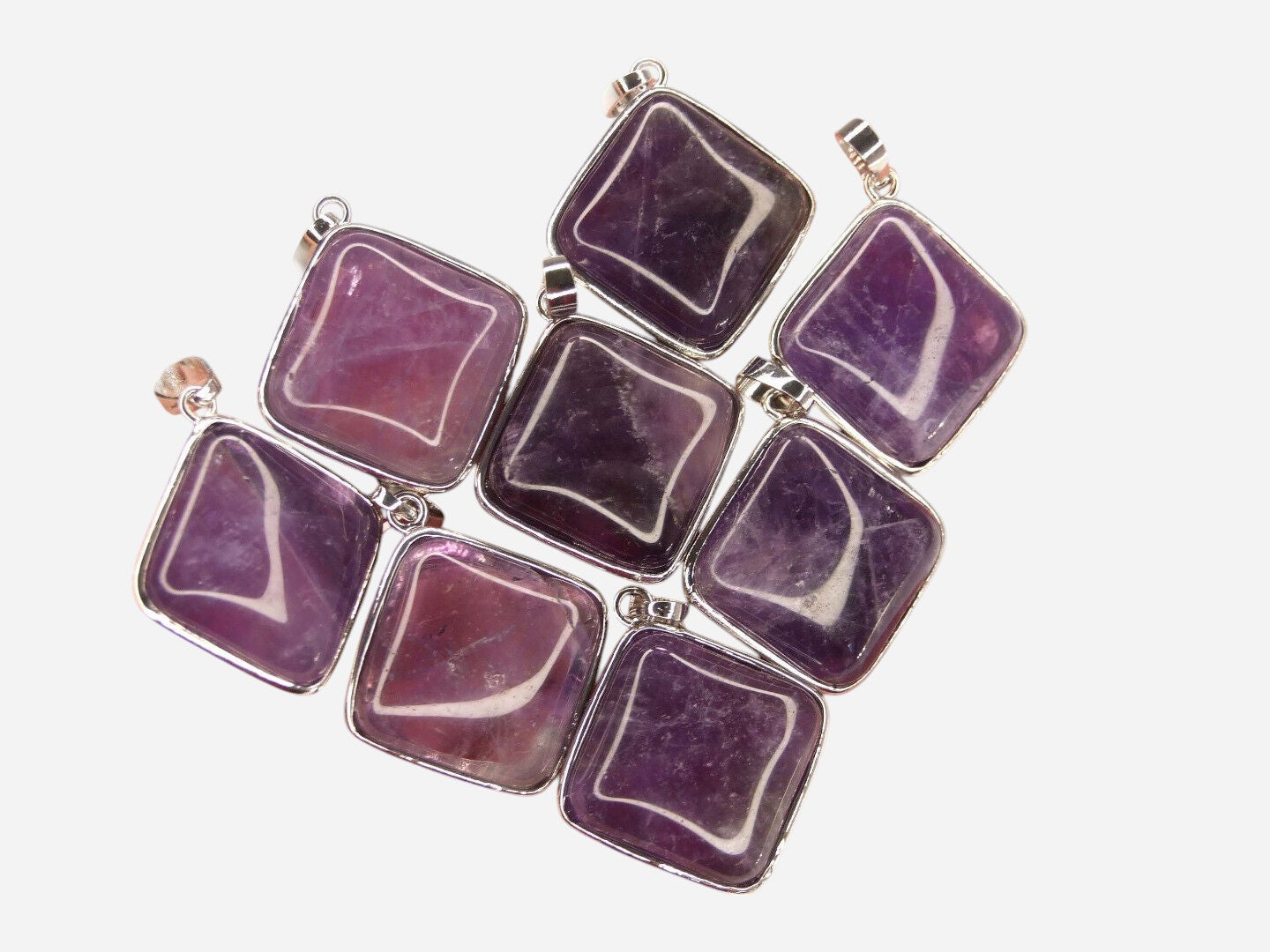 Amethyst Square Natural Gemstone Pendant Necklace 50cm with Pouch - Mystic Gems