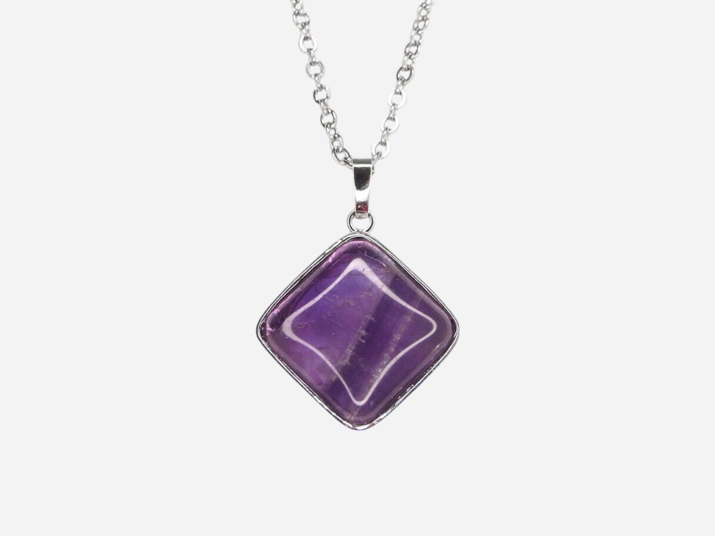 Amethyst Square Natural Gemstone Pendant Necklace 50cm with Pouch - Mystic Gems