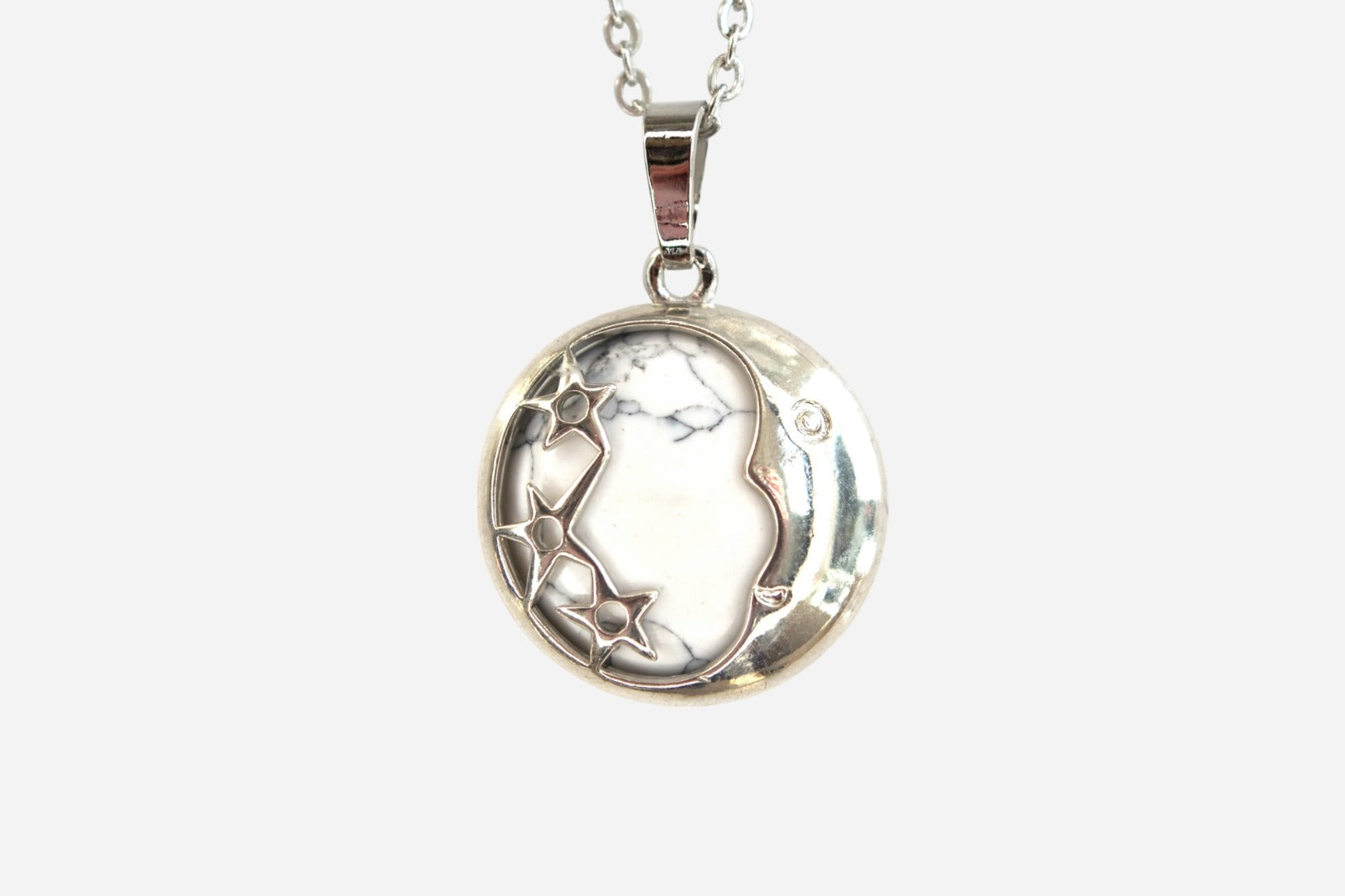 Howlite Moon Natural Gemstone Pendant Necklace 50cm with Pouch - Mystic Gems