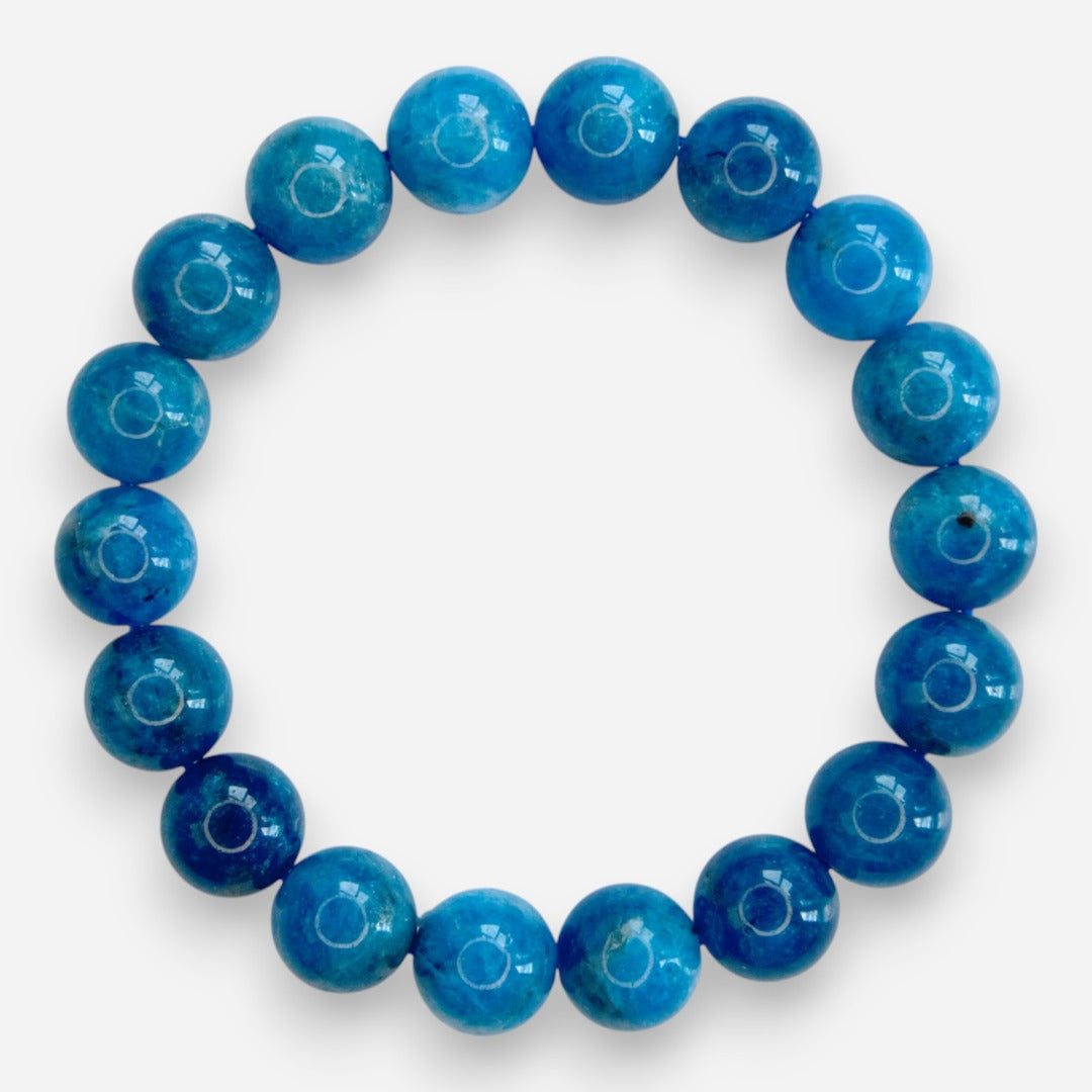 Blue Apatite 10mm Natural Gemstone Bracelet 6-9'' Elasticated with Box - Mystic Gems