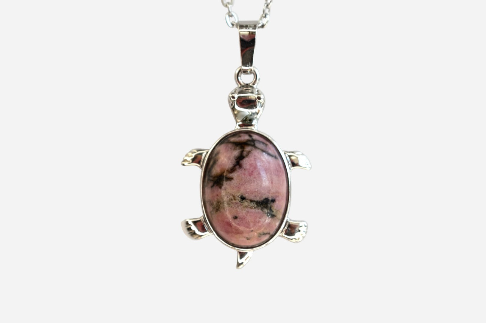 Rhodonite Turtle Natural Gemstone Pendant Necklace 50cm with Pouch - Mystic Gems