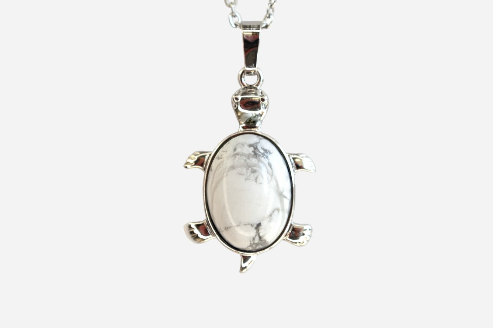 White Howlite Turtle Natural Gemstone Pendant Necklace 50cm with Pouch - Mystic Gems