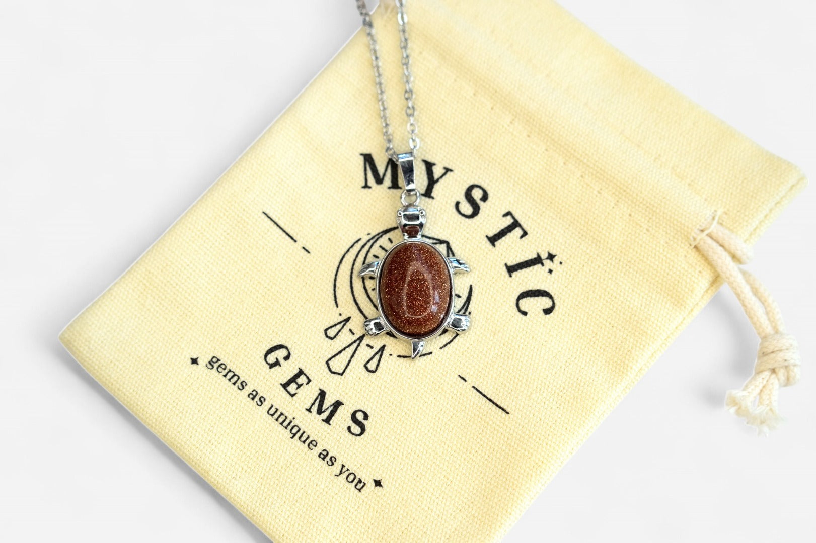Goldstone Turtle Manmade Gemstone Pendant Necklace 50cm with Pouch - Mystic Gems