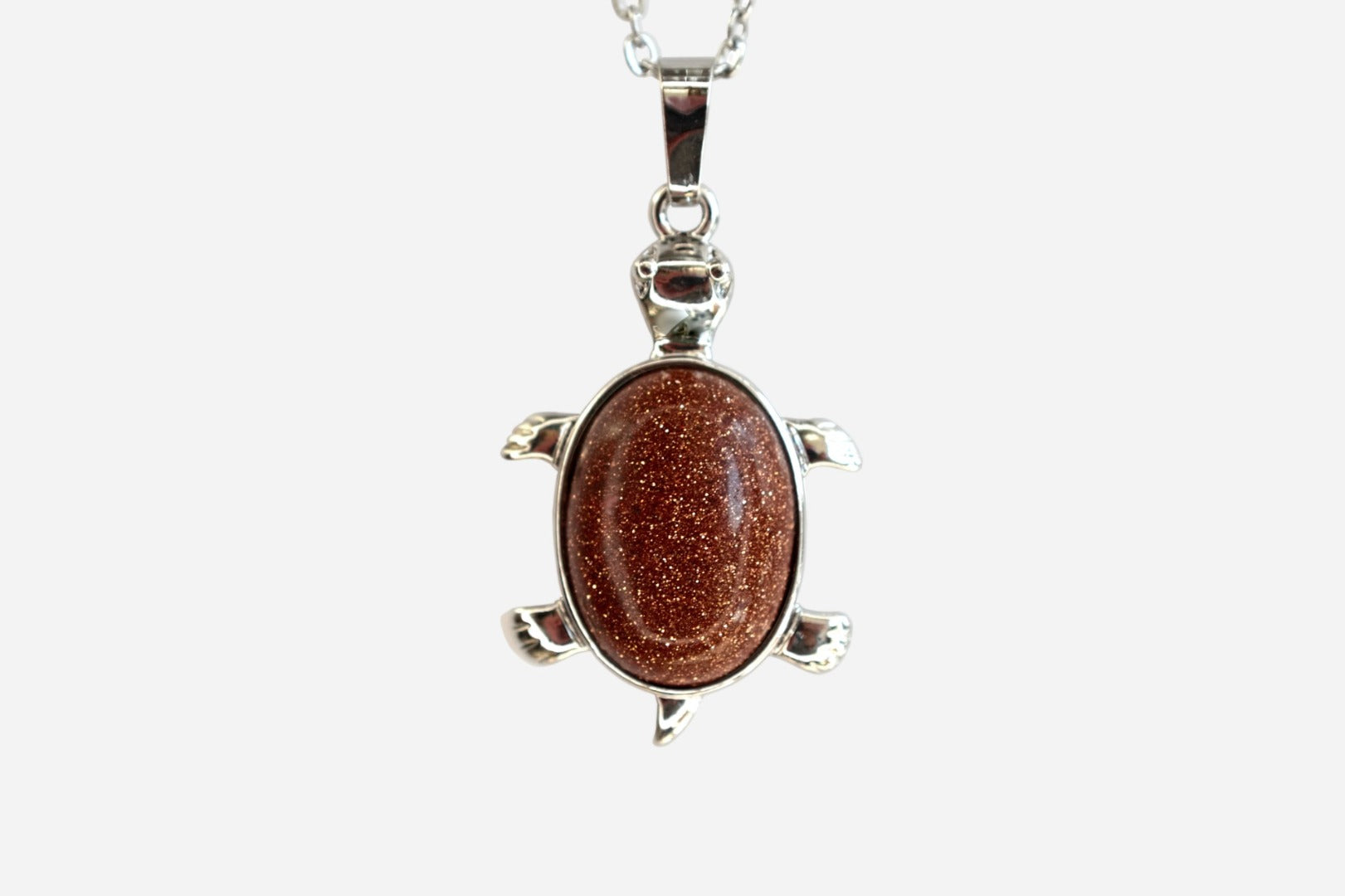 Goldstone Turtle Manmade Gemstone Pendant Necklace 50cm with Pouch - Mystic Gems