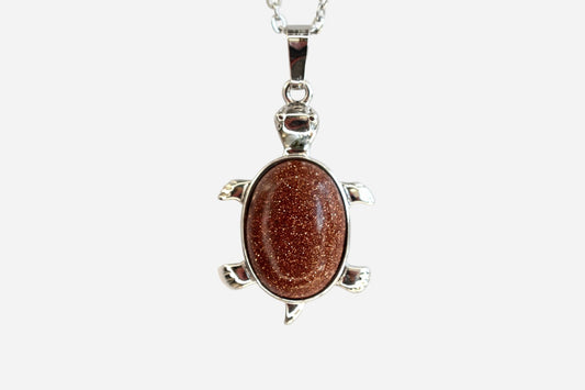 Goldstone Turtle Manmade Gemstone Pendant Necklace 50cm with Pouch - Mystic Gems