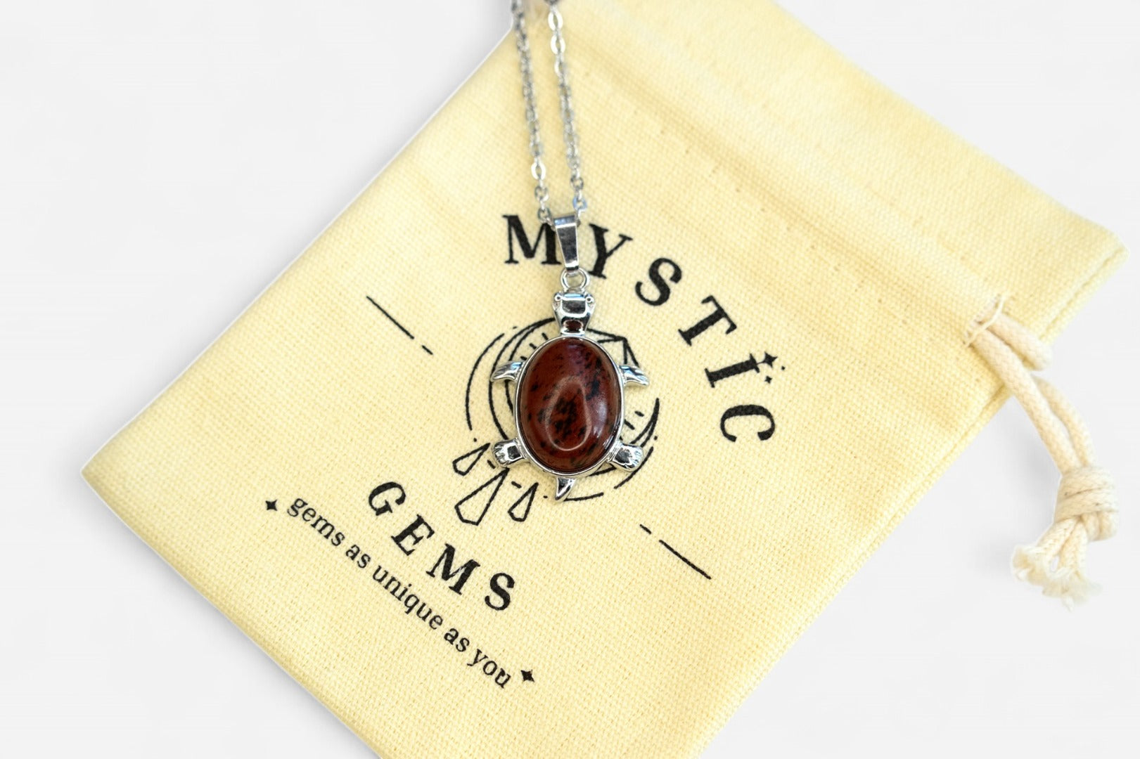 Mahogany Obsidian Turtle Natural Gemstone Pendant Necklace 50cm with Pouch - Mystic Gems