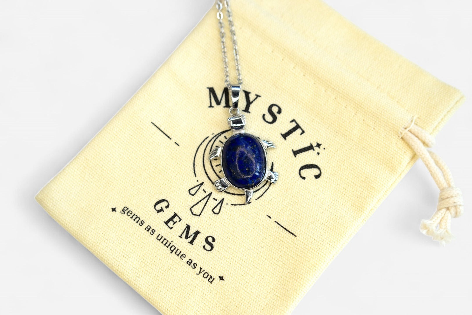 Lapis Lazuli Turtle Natural Gemstone Pendant Necklace 50cm with Pouch - Mystic Gems