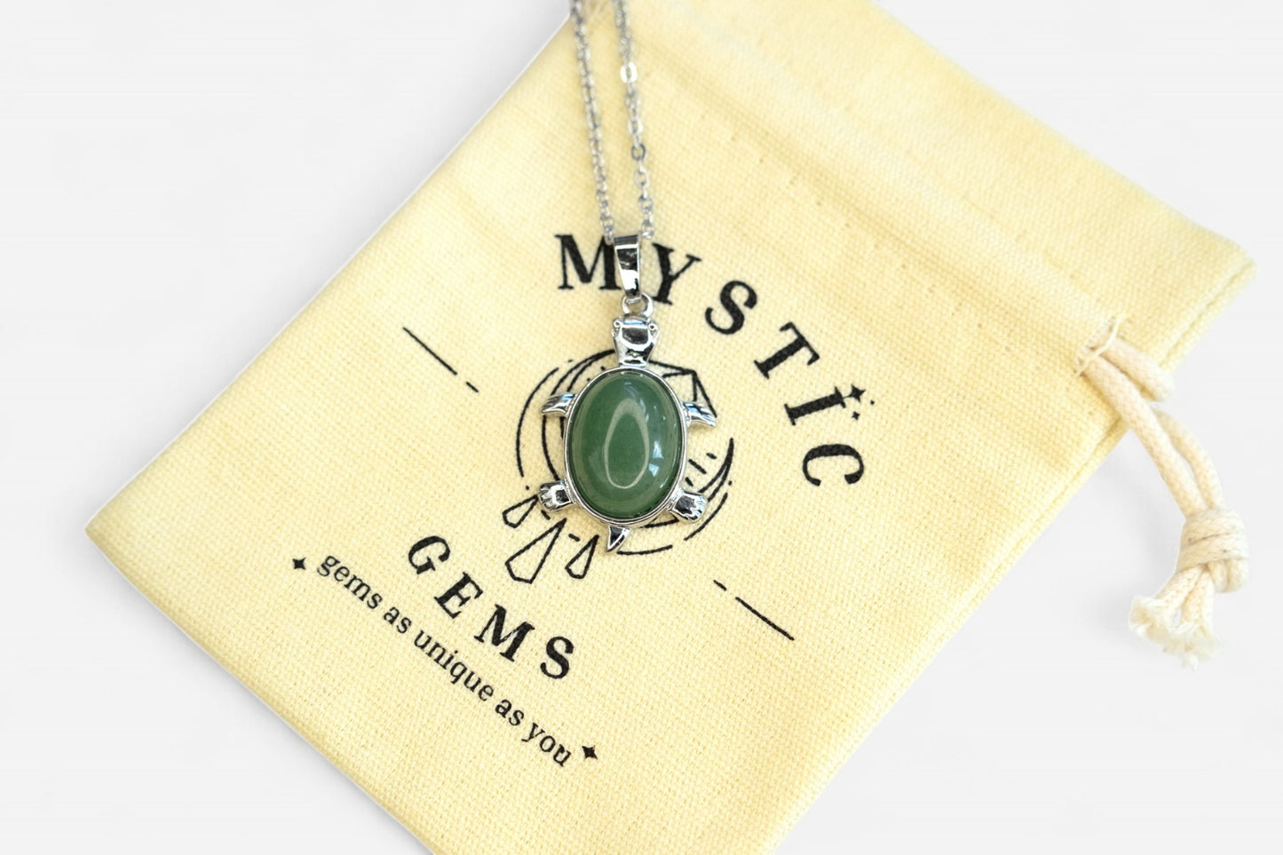 Green Aventurine Turtle Natural Gemstone Pendant Necklace 50cm with Pouch - Mystic Gems