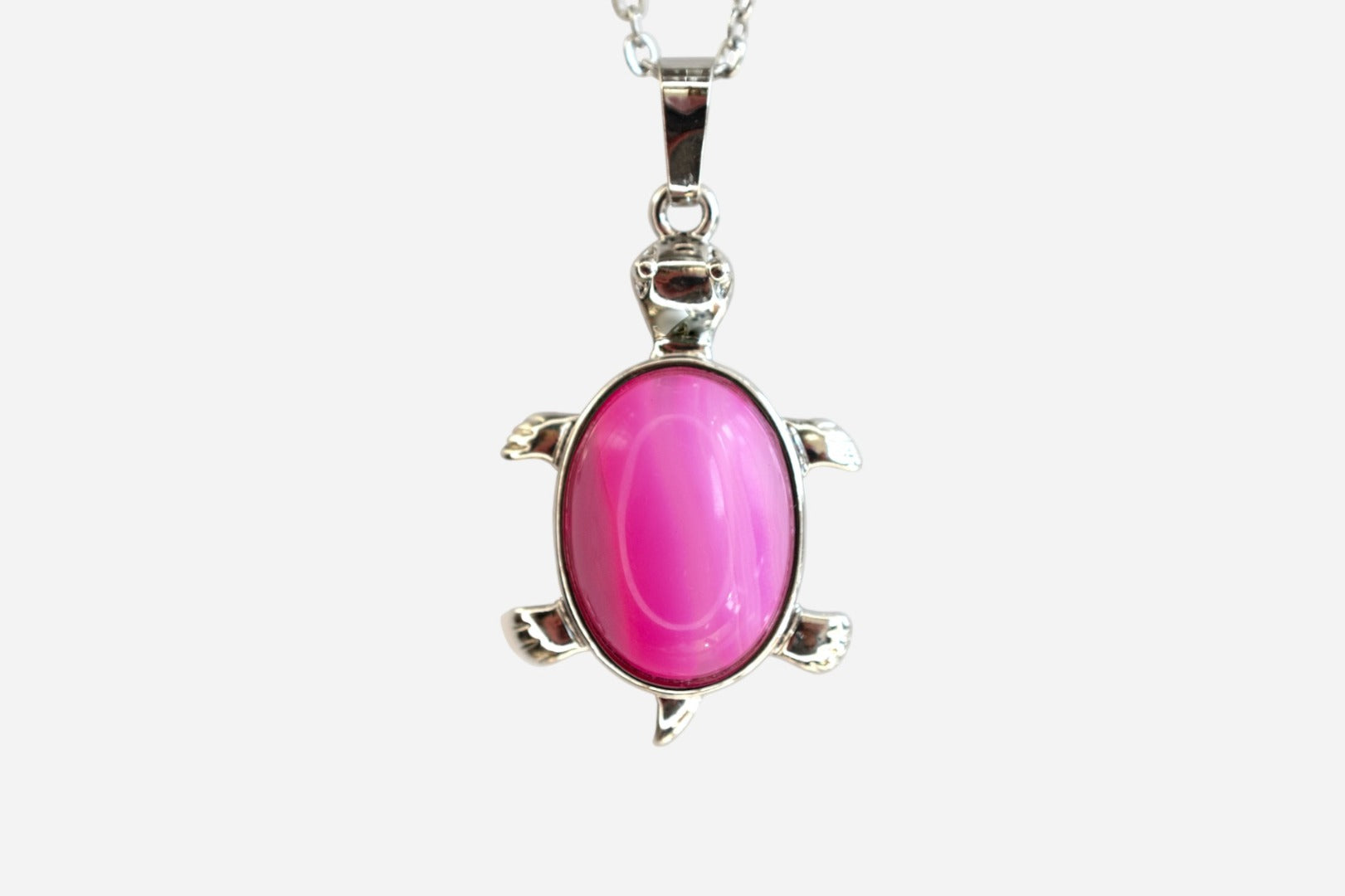 Fuchsia Agate Turtle Dyed Natural Gemstone Pendant Necklace 50cm with Pouch - Mystic Gems