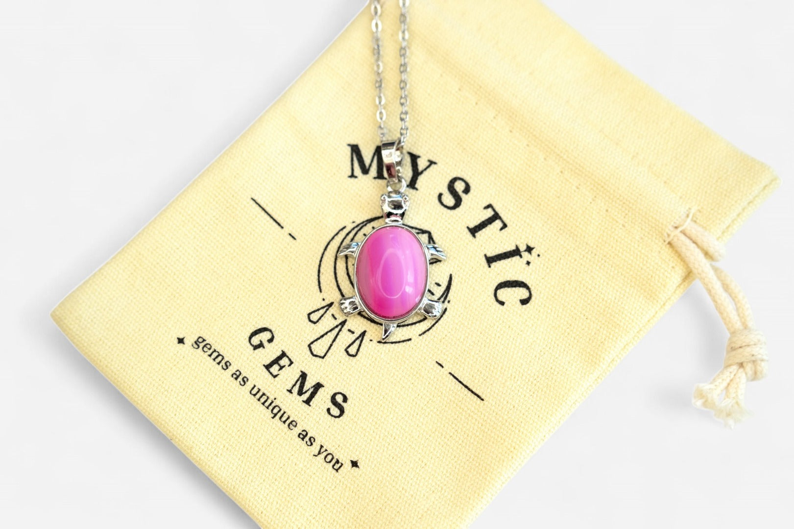 Fuchsia Agate Turtle Dyed Natural Gemstone Pendant Necklace 50cm with Pouch - Mystic Gems