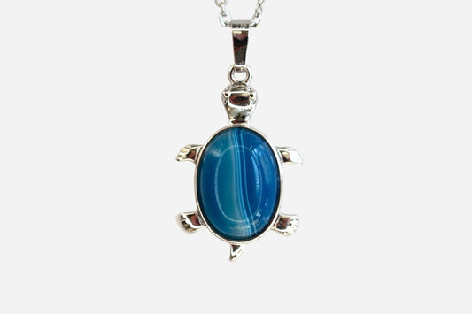 Blue Agate Turtle Dyed Natural Gemstone Pendant Necklace 50cm with Pouch - Mystic Gems