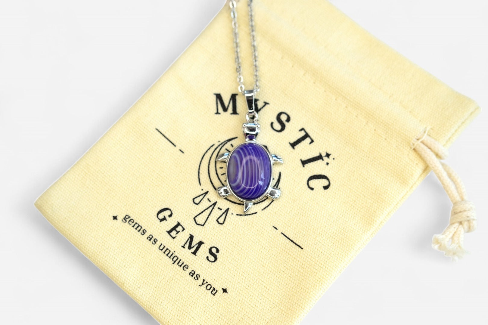 Purple Agate Turtle Dyed Natural Gemstone Pendant Necklace 50cm with Pouch - Mystic Gems