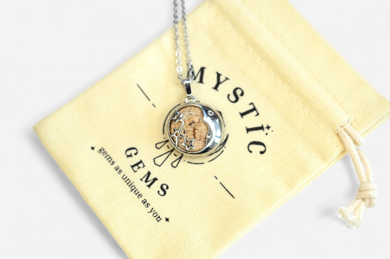 Picture Jasper Moon Natural Gemstone Pendant Necklace 50cm with Pouch - Mystic Gems