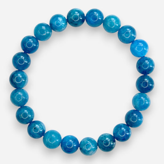 Blue Apatite 8mm Natural Gemstone Bracelet 6-9'' Elasticated with Box - Mystic Gems