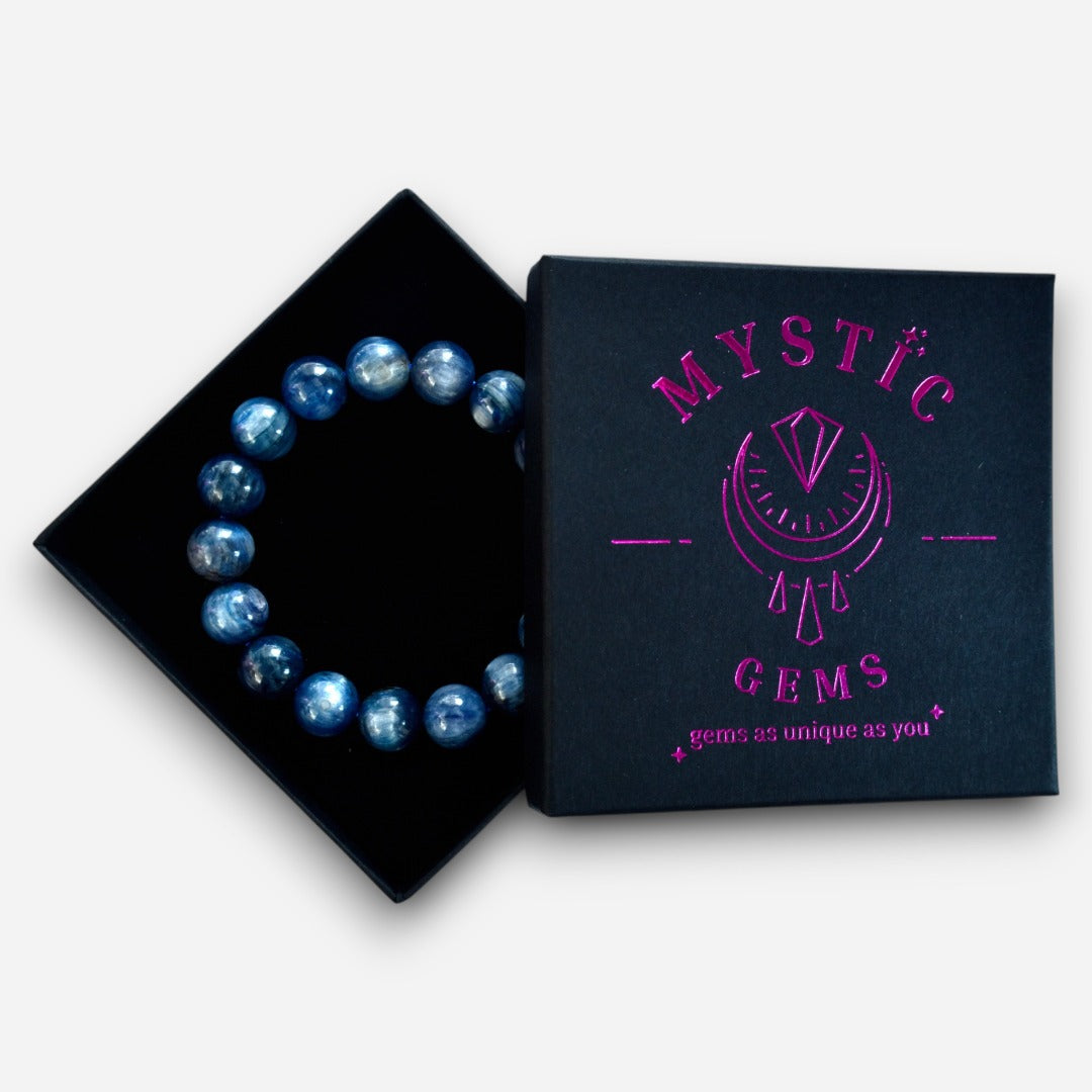 Kyanite 10mm Natural Gemstone Bracelet 6-9'' Elasticated with Box - Mystic Gems