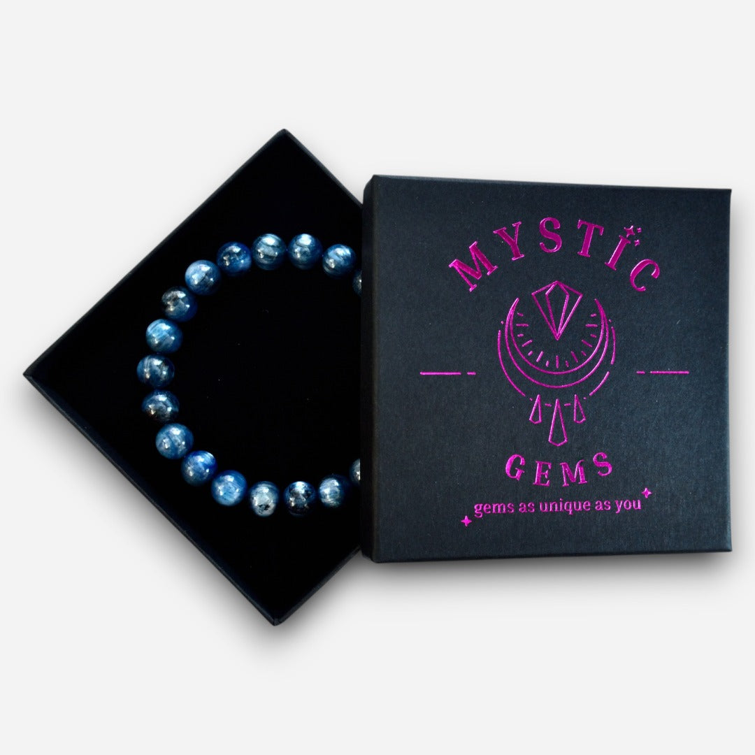 Kyanite 8mm Natural Gemstone Bracelet 6-9'' Elasticated with Box - Mystic Gems