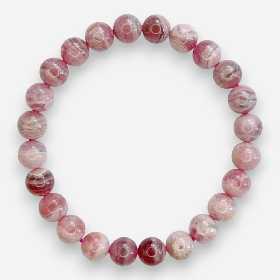 Rhodochrosite 8mm Natural Gemstone Bracelet 6-9'' Elasticated with Box - Mystic Gems