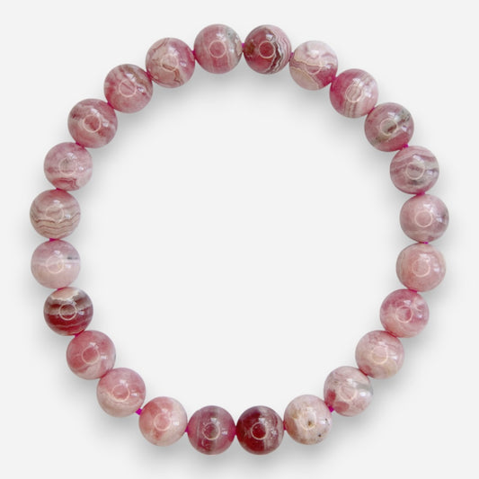 Rhodochrosite 8mm Natural Gemstone Bracelet 6-9'' Elasticated with Box - Mystic Gems