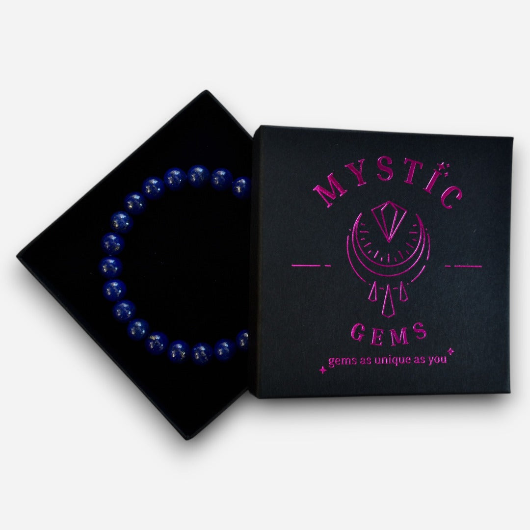 Lapis Lazuli 8mm Natural Gemstone Bracelet 6-9'' Elasticated with Box - Mystic Gems