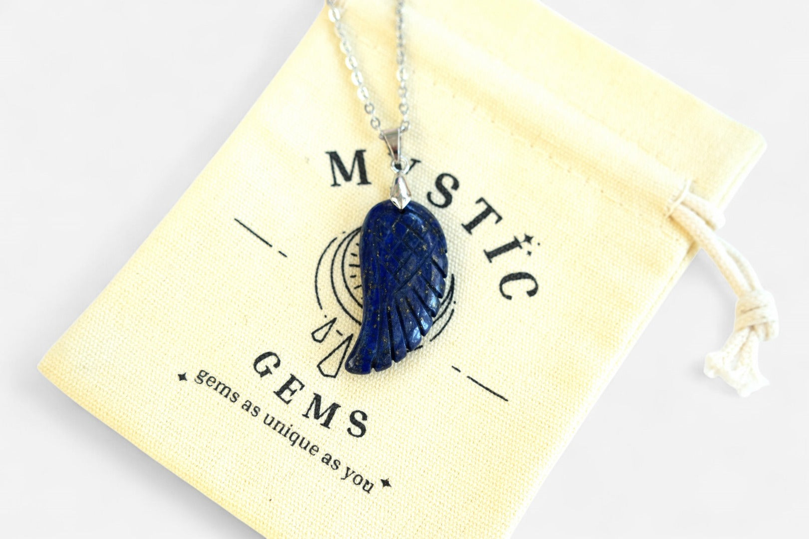 Lapis Lazuli Angel Wing Natural Gemstone Pendant Necklace 50cm with Pouch - Mystic Gems