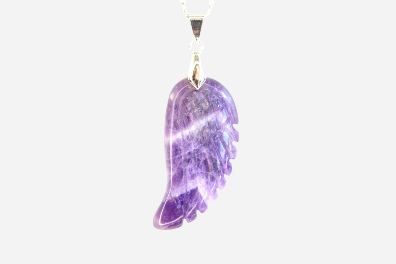 Amethyst Angel Wing Natural Gemstone Pendant Necklace 50cm with Pouch - Mystic Gems
