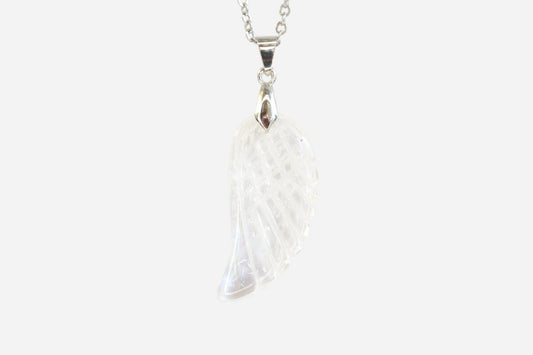 Clear Quartz Angel Wing Natural Gemstone Pendant Necklace 50cm with Pouch - Mystic Gems