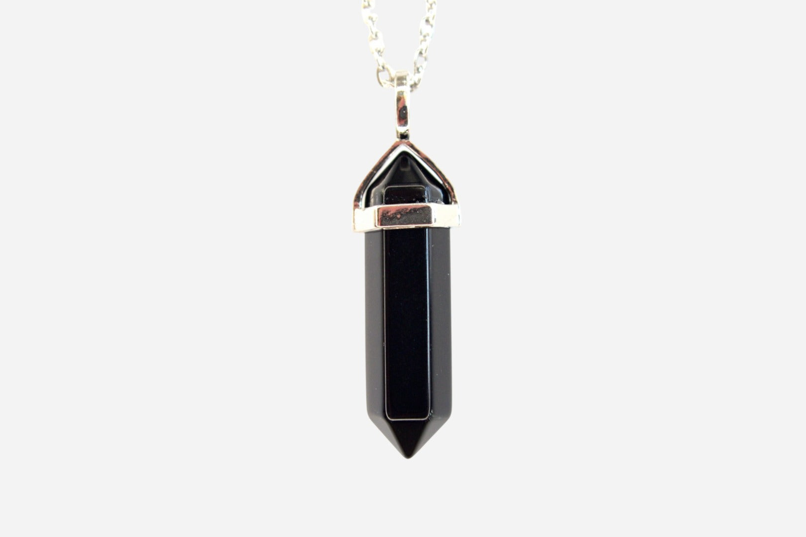 Black Onyx Hexagonal Natural Gemstone Pendant Necklace 50cm with Pouch - Mystic Gems